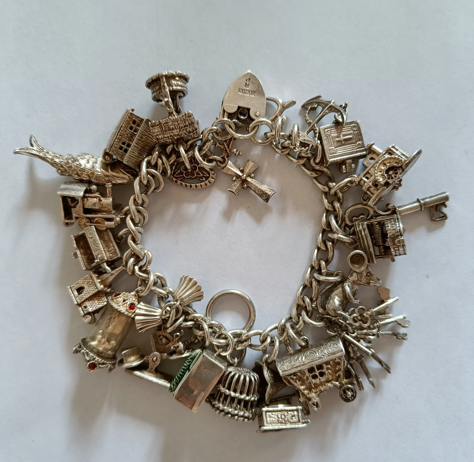 Rich Vintage Silver Bracelet With Charms