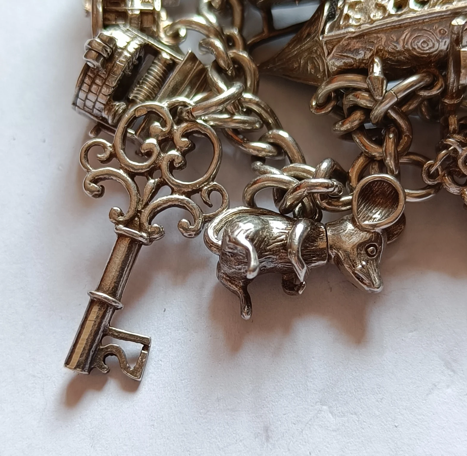 Rich Vintage Silver Bracelet With Charms