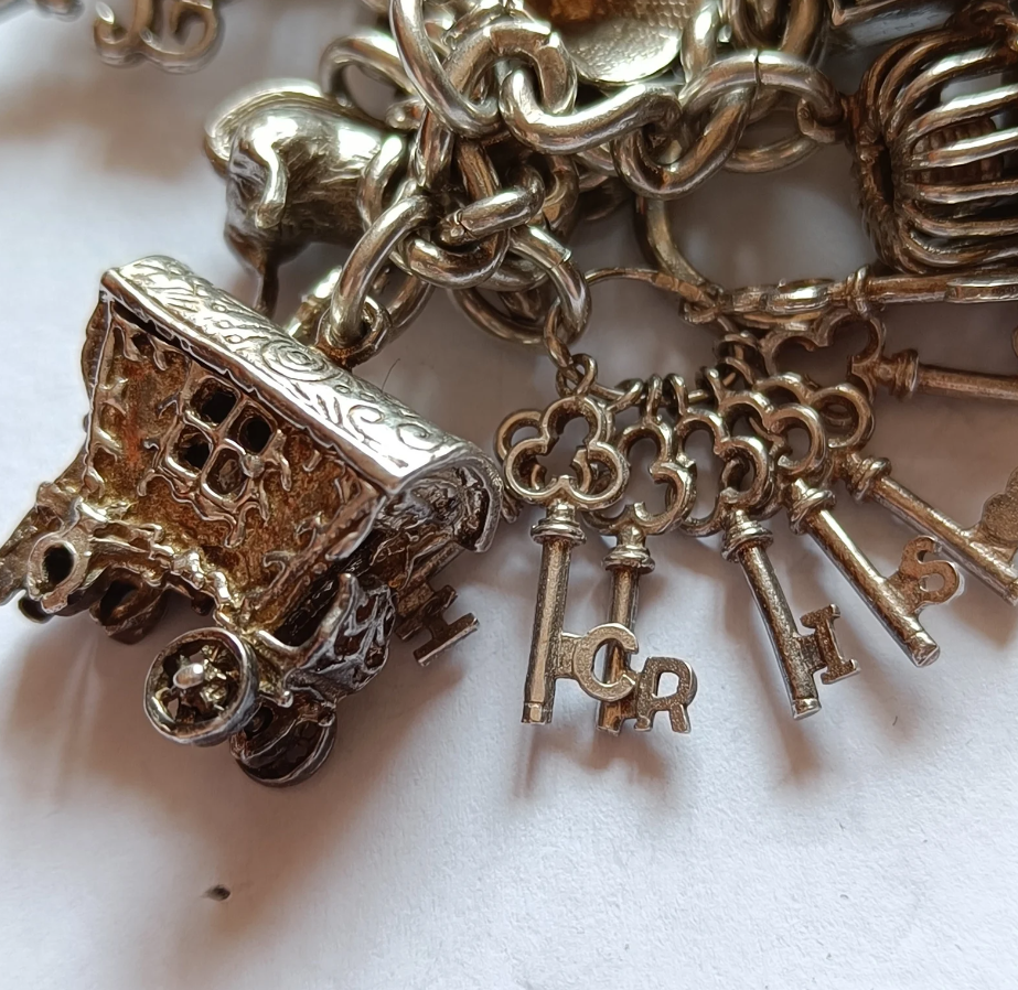 Rich Vintage Silver Bracelet With Charms