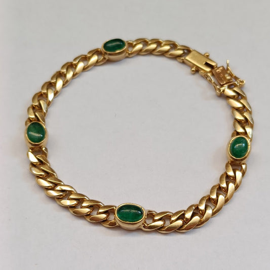 18k Gold Curb Link Bracelet with 4 Emerald