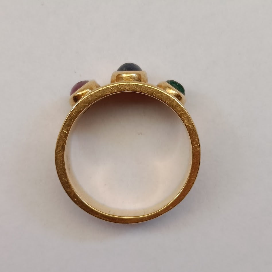 18k Gold Band Ring with 3 Cabochon Gems