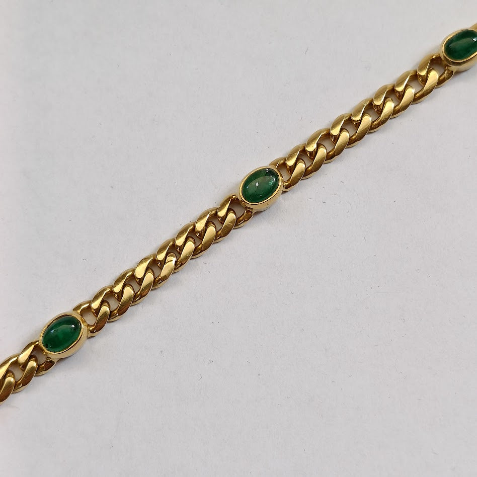 18k Gold Curb Link Bracelet with 4 Emerald