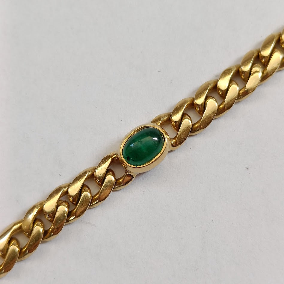 18k Gold Curb Link Bracelet with 4 Emerald