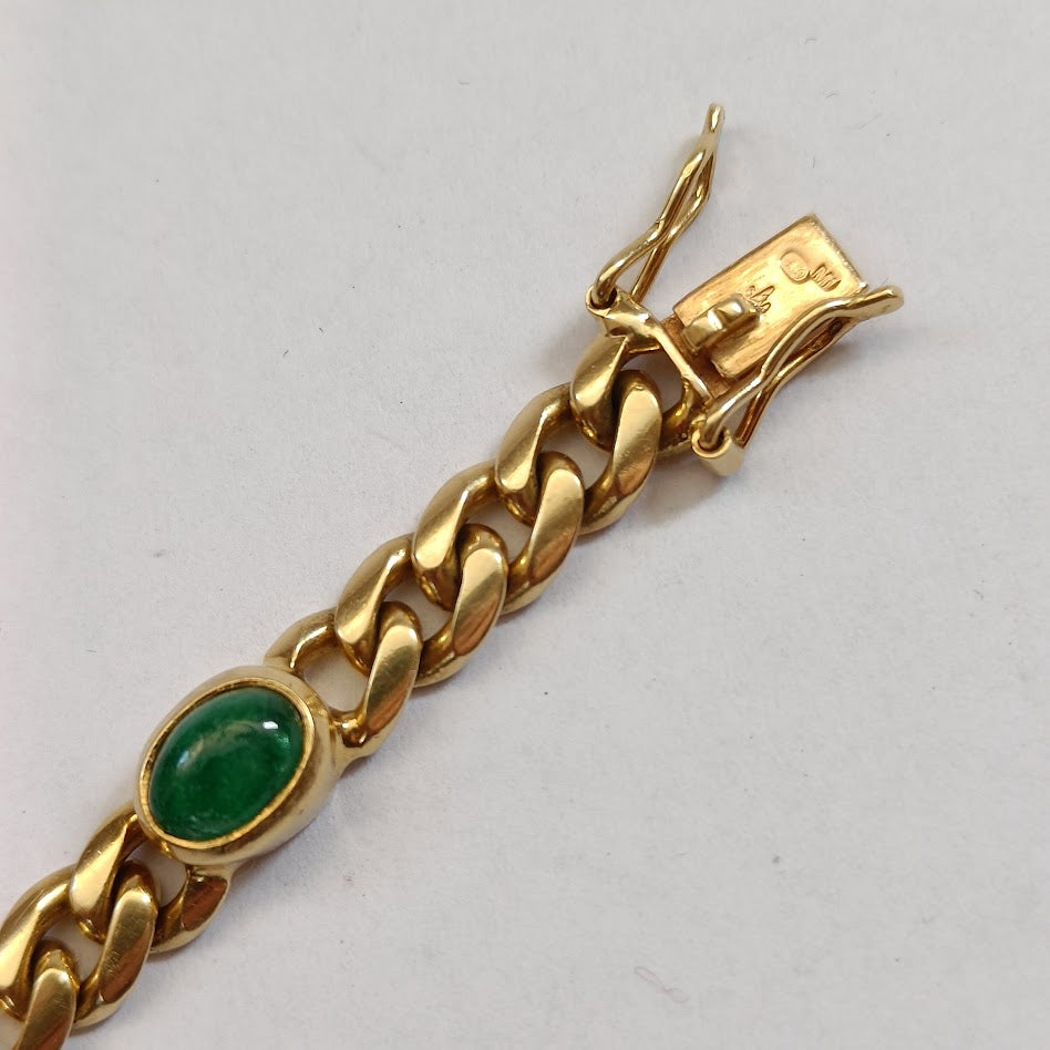 18k Gold Curb Link Bracelet with 4 Emerald