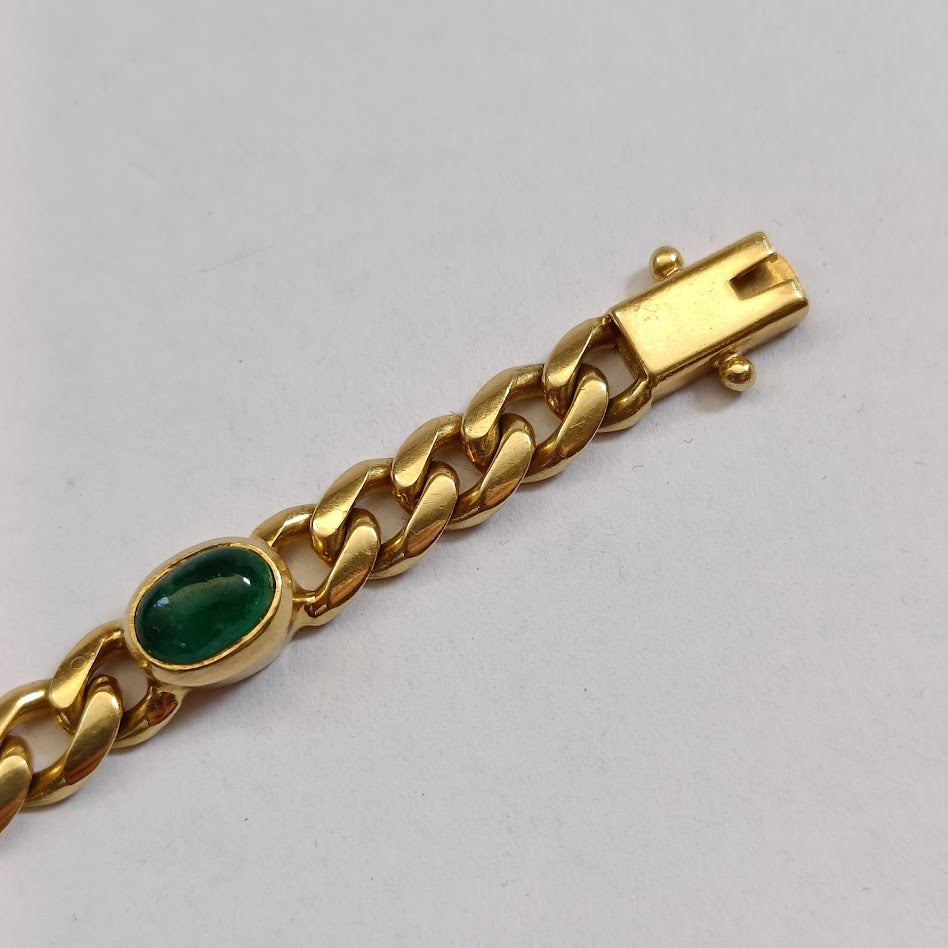 18k Gold Curb Link Bracelet with 4 Emerald