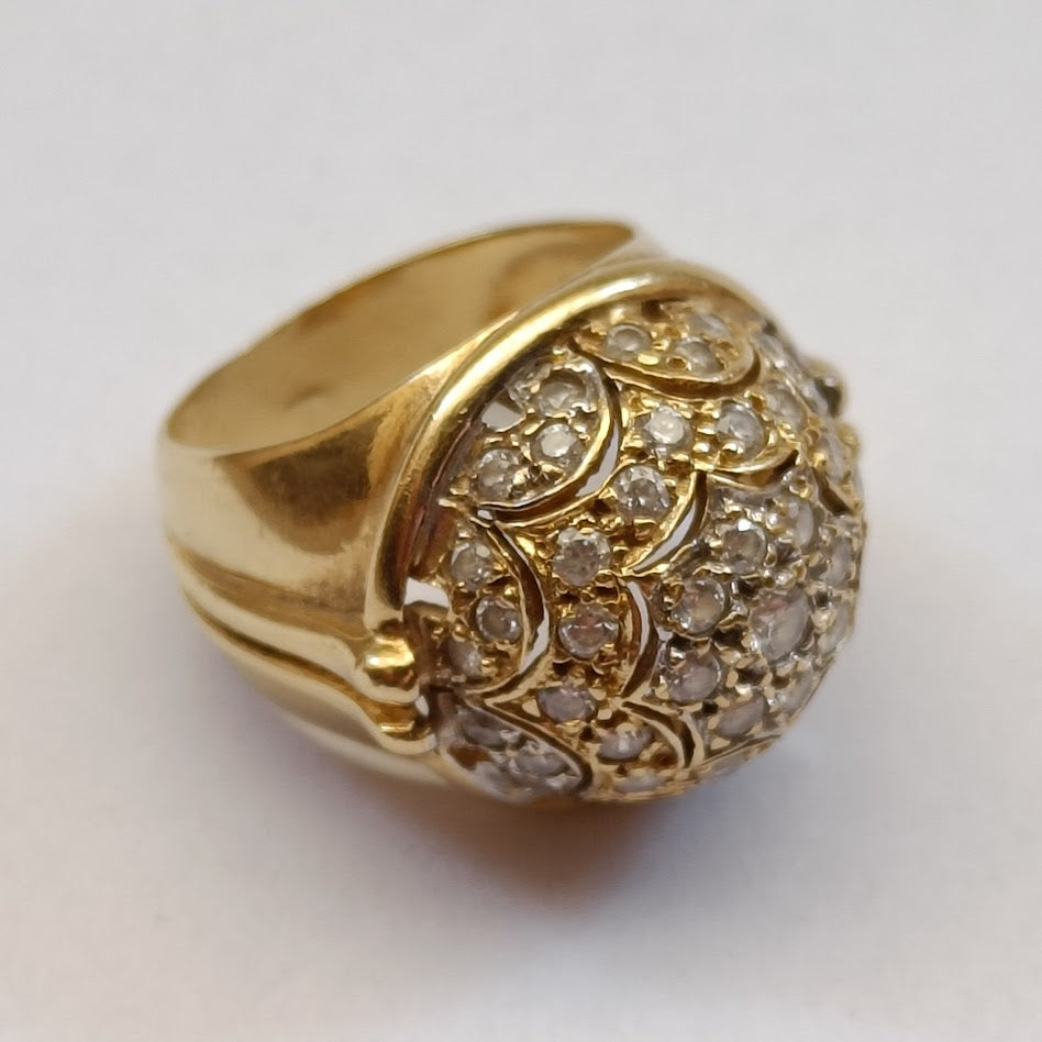 18k Gold Ring with Pave Diamond Dome