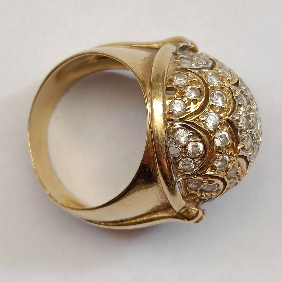 18k Gold Ring with Pave Diamond Dome