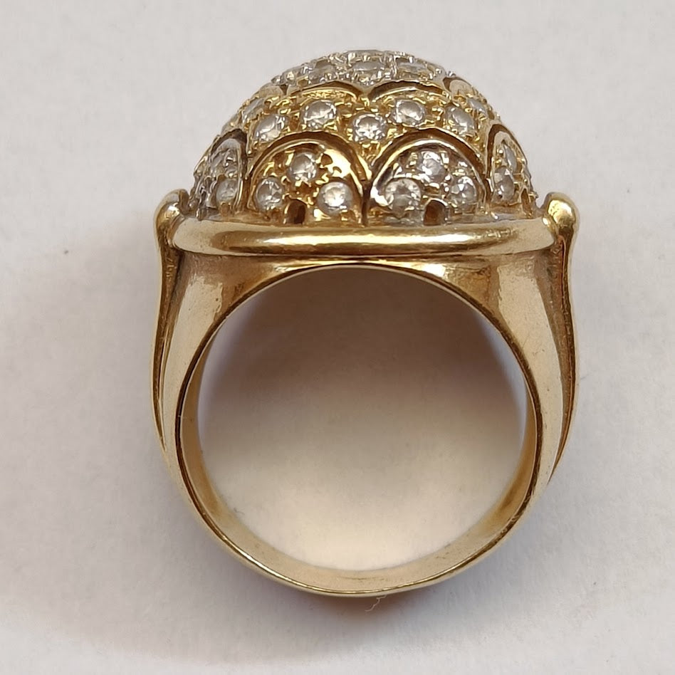 18k Gold Ring with Pave Diamond Dome