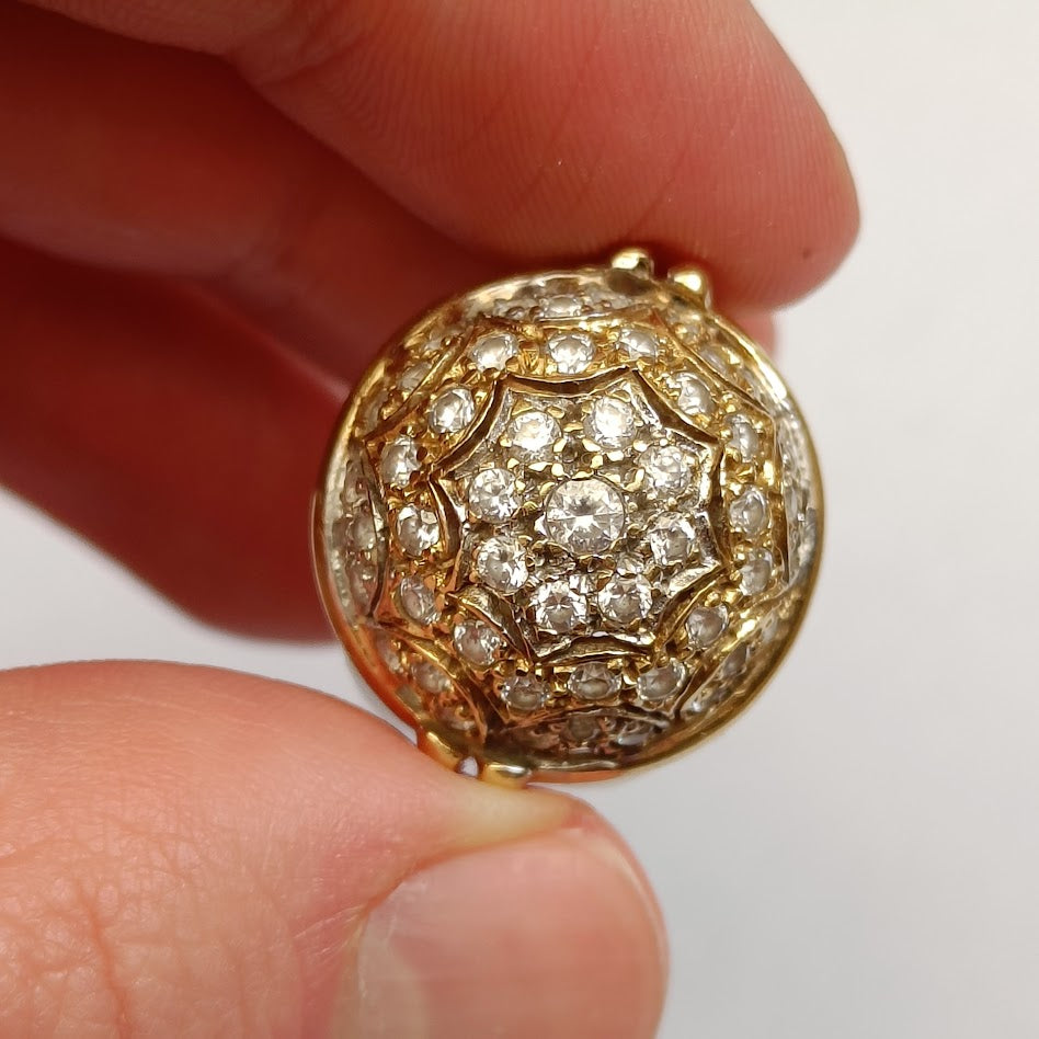 18k Gold Ring with Pave Diamond Dome