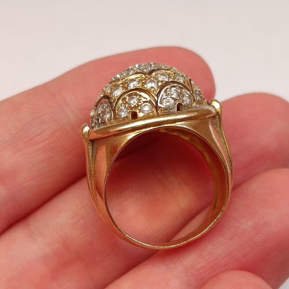 18k Gold Ring with Pave Diamond Dome