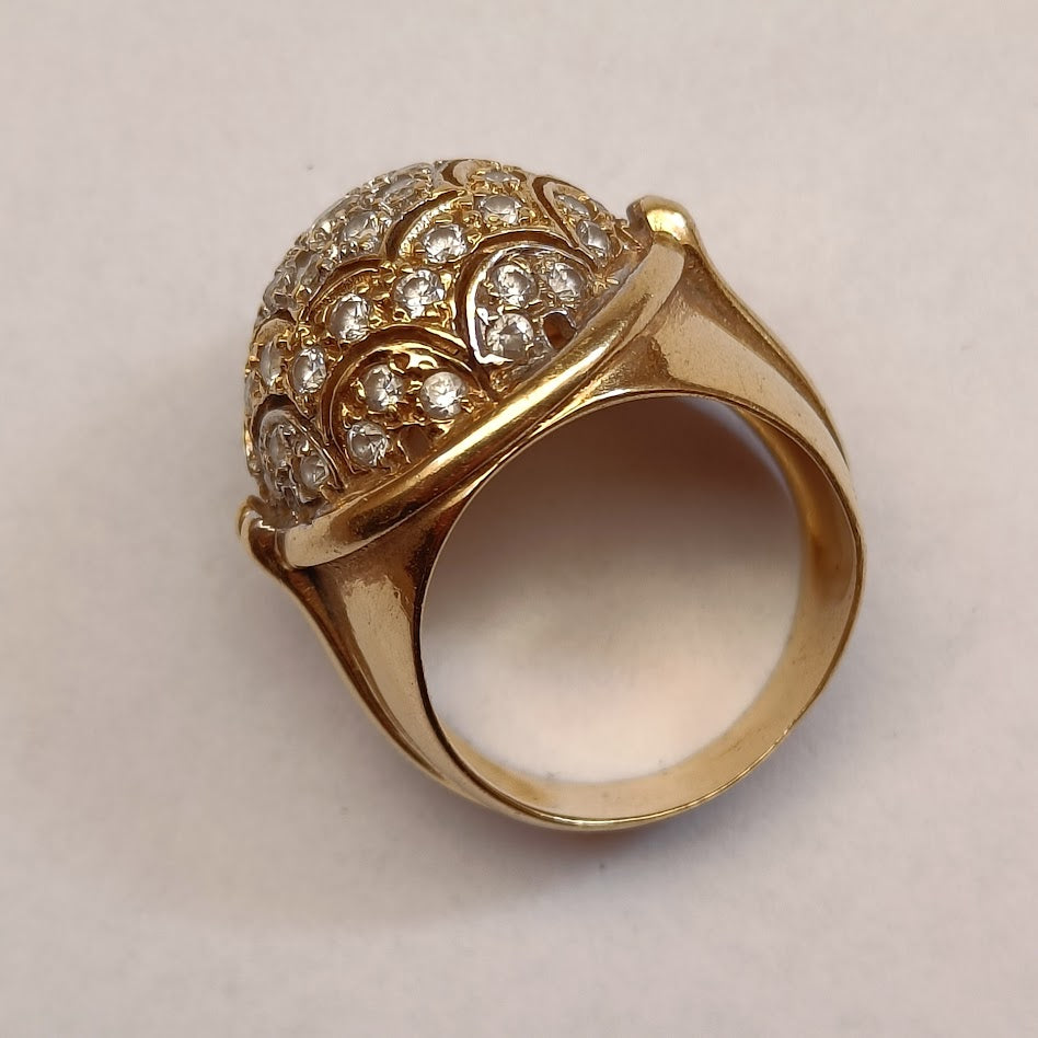 18k Gold Ring with Pave Diamond Dome