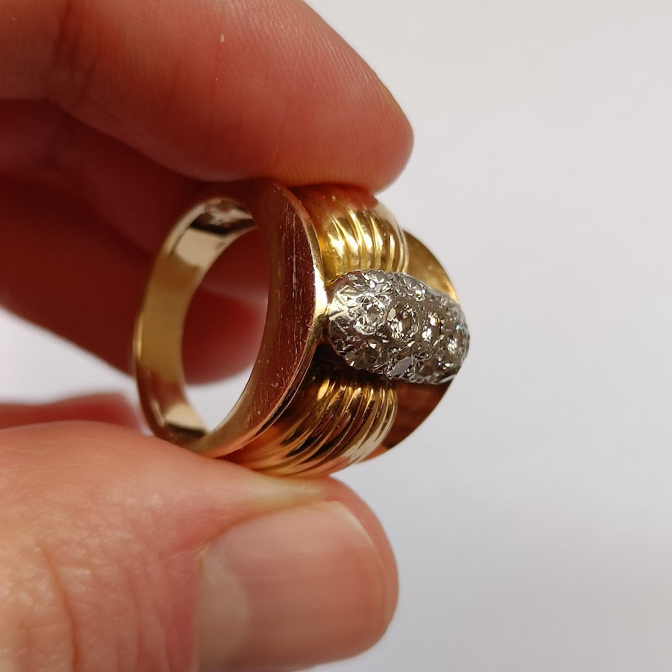 Diamond Gold and Platinum Gadrooned Ring