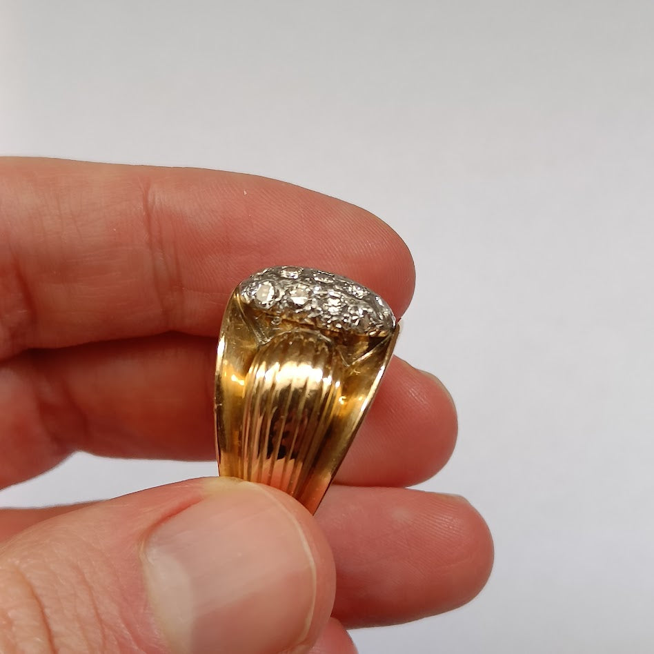 Diamond Gold and Platinum Gadrooned Ring