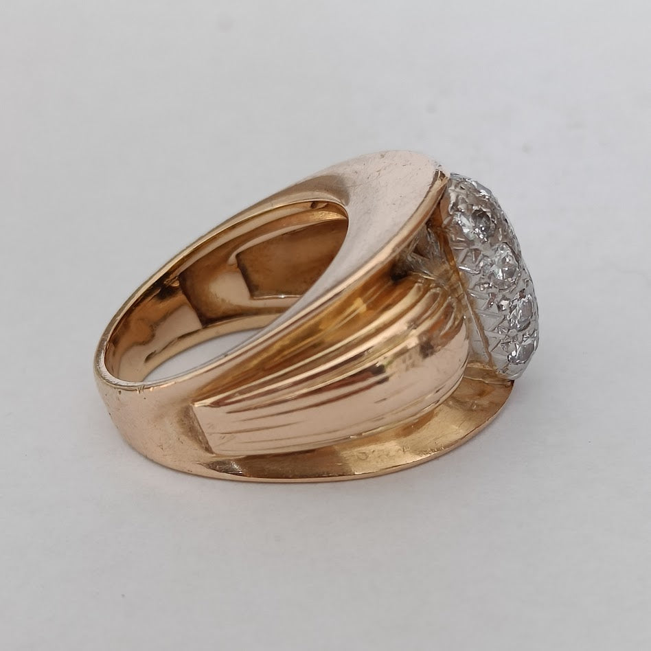 Diamond Gold and Platinum Gadrooned Ring