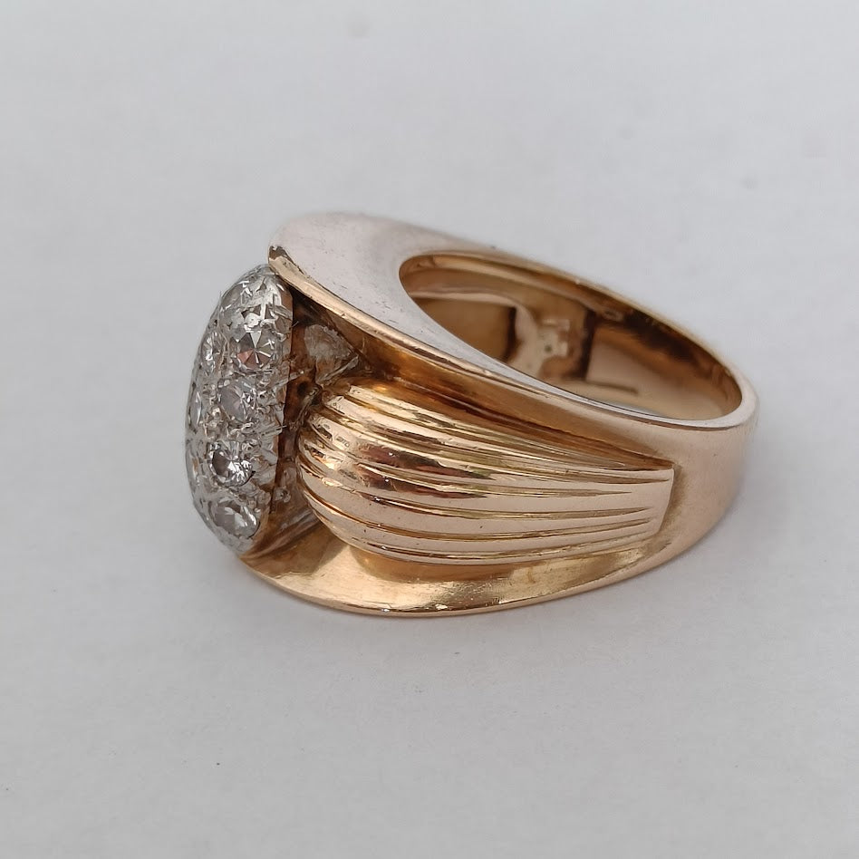 Diamond Gold and Platinum Gadrooned Ring