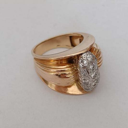 Diamond Gold and Platinum Gadrooned Ring